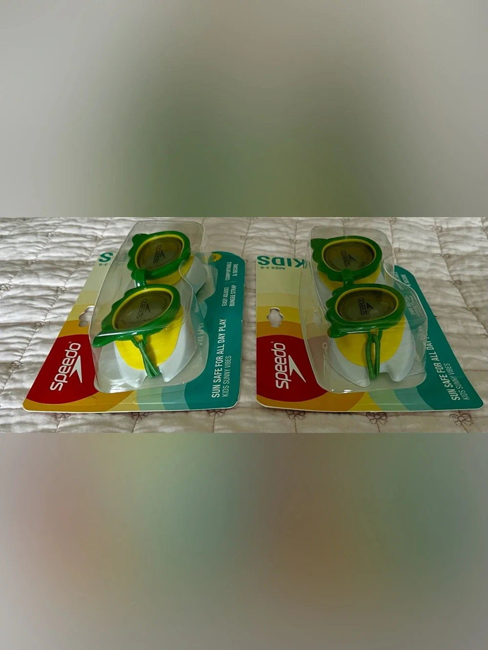 (2) Speed Sunny Vibes -style swim goggles in a fun green gator UV Protection